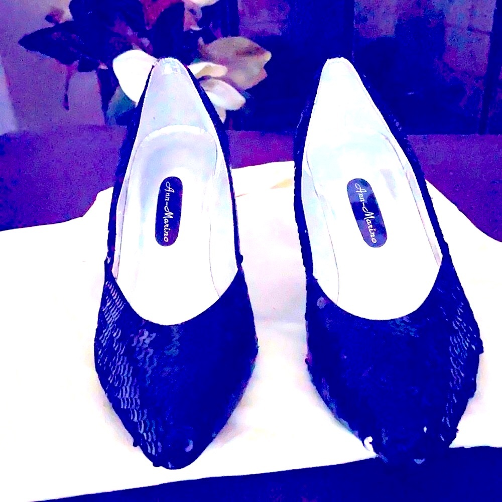 Ann-Marino black sequin pumps
